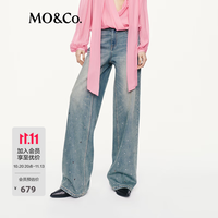 MO&Co. 牛仔裤摩安珂春秋烫钻铆钉镂空棉质阔腿裤 boxyfit 牛仔蓝色 S 26