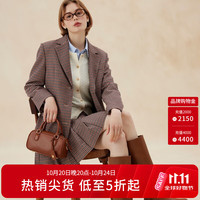 E·LAND 衣恋 ELAND衣恋西装外套女经典格纹休闲宽松通勤女装新款 酒红色/勃垦地色(29)Burgandy S 160