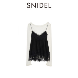 SNIDEL 2026秋冬新品圆领长袖针织衫蕾丝钩花吊带两件套SWFB264408