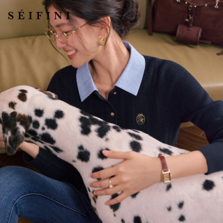 诗凡黎（‘S EIFINI）可脱卸衬衫领麻花针织衫26秋新学院风假2件毛衣 26新藏青 M