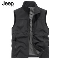 JEEP SPIRIT 吉普户外休闲速干马甲男士背心秋季透气简约立领摄影外套黑色XL