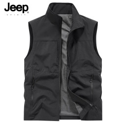 JEEP SPIRIT 吉普户外休闲速干马甲男士背心秋季透气简约立领摄影外套黑色XL