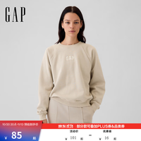 Gap 女装春款刺绣logo圆领卫衣简约基础款上衣美版765585 米色 M 美码  XL亚洲码170/96A
