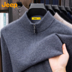 Jeep 毛衣男秋冬季内搭打底衫男士半拉链高级感针织男装 深灰 XL