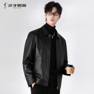 才子（TRIES）男士真皮皮衣头层绵羊皮翻领夹克时尚轻奢都市商务休闲百搭外套 黑色 L (170/88A)