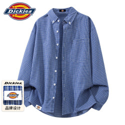 Dickies 长袖衬衫男士格子秋季宽松衬衣休闲百搭翻领外套男上衣服