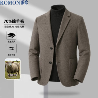 罗蒙 羊毛西装男士短款双面呢大衣加厚保暖毛呢子西服外套驼色3XL