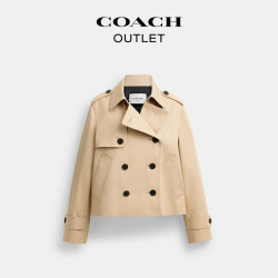 COACH 奥莱女士短款风衣外套高级感商务 亮卡其色