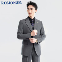 罗蒙 戗驳领珠边西服套装男新郎结婚成人礼西装中灰色2XL