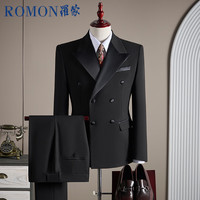 罗蒙 西服套装男士职业正装礼服羊毛外套黑色4XL