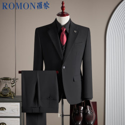 罗蒙 西服套装男士商务西装男职业正装外套黑色5XL