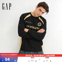 Gap 男女装秋季logo纯棉圆领长袖T恤时尚休闲上衣854726 黑色 XS (165/84A)亚洲尺码