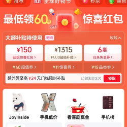 京东 双11主会场 领150元超级惊喜红包；1315元PLUS超级补贴券；6期白条免息券等