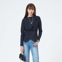 S.DEER sdeer圣迪奥女装休闲一字领交叉不规则长袖T恤S23480203