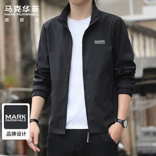 马克华菲 男士夹克春秋季休闲潮男装百搭时尚立领运动舒适外套男 黑色 XL