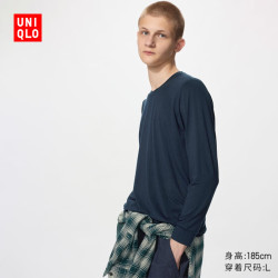 优衣库 HEATTECH圆领T恤/9分袖男装保暖衣秋衣内衣486840 69 藏青色 L