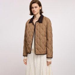 LILY 2026冬新款巴恩风撞色灯芯绒翻领轻薄羽绒服外套