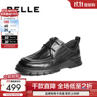 百丽 酷雅商务鞋男商场同款牛皮褶皱休闲皮鞋8TT01CM5 黑色-单里