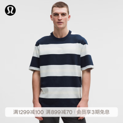 lululemon 丨Peached-Cotton 男士棉质平纹针织短袖 T 恤 LM3GLUS 海军蓝淡雅马球蓝条纹 L