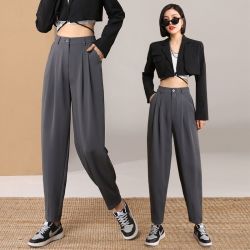 气质高档哈伦裤女秋冬高腰休闲西装裤束脚萝卜裤宽松显瘦黑色裤子