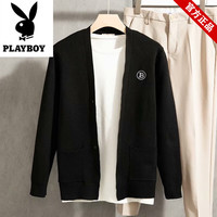 PLAYBOY 品牌男士春秋日系复古修身毛衣夹克外套开衫卫生衣百搭潮牌痞帅 黑色 M