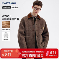NVG·YOUNG 意大利小帆船秋冬季羊毛呢夹克男士巴恩风厚款外套休闲翻领上衣
