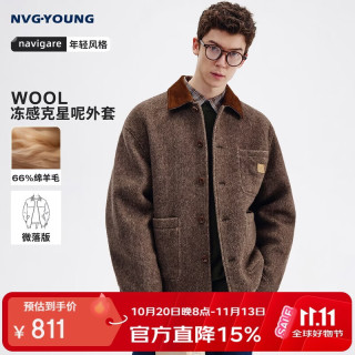 NVG·YOUNG 意大利小帆船秋冬季羊毛呢夹克男士巴恩风厚款外套休闲翻领上衣