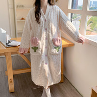 秋冬季加厚保暖珊瑚绒产后喂奶哺乳睡裙月子服孕妇中长连衣裙法兰