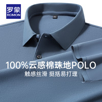 罗蒙 10A抗菌100%纯棉短袖POLO衫男士夏新款商务休闲高端T恤衫半袖上衣 雾蓝 L (175) （建议115-135斤）