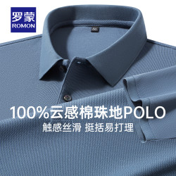 罗蒙 10A抗菌100%纯棉短袖POLO衫男士夏新款商务休闲高端T恤衫半袖上衣 雾蓝 L (175) （建议115-135斤）