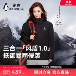 企鹅 风盾1.0冲锋衣男女同款户外防水三合一登山服外套 幻影黑M15CATG094男女