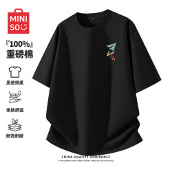 名创优品 短袖男纯棉t恤夏季新款百搭半袖男士宽松大码正肩体恤Z 黑色 5XL