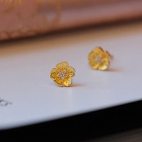 花饰庄园 金色桃花耳钉女轻奢闪锆石花朵耳饰优雅复古千金感配饰新款 桃花耳钉(铜镀金色)