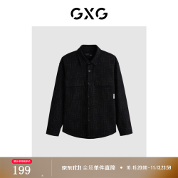 GXG 男装黑色格纹胸前口袋翻领长袖衬衫秋季新品#GED10336383 黑色 M