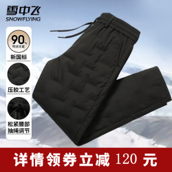 雪中飞 外穿羽绒裤男士冬季保暖松紧腰舒适鸭绒裤户外运动休闲裤修身长裤 黑色 M (170)