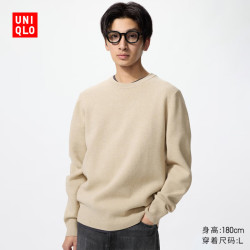 优衣库 罗纹圆领针织衫/长袖男装女装毛衣毛衫481722 486060 486060/31米色 L