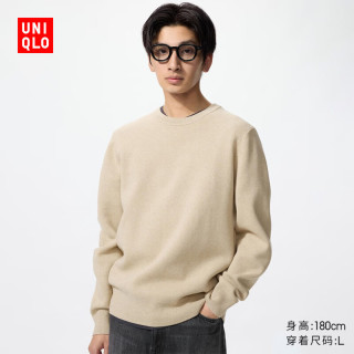 优衣库 罗纹圆领针织衫/长袖男装女装毛衣毛衫481722 486060 486060/31米色 L