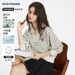 NVG·YOUNG navigare小帆船条纹长袖卫衣磨毛女弹力上衣