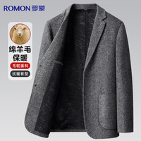 罗蒙 毛呢西服男士秋冬季加大码商务休闲单西装保暖工装上衣
