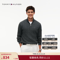 TOMMY HILFIGER 26秋季新款男女纯棉半拉链小高领打底衫针织衫 黑灰色P7I L （推荐：150-165斤）