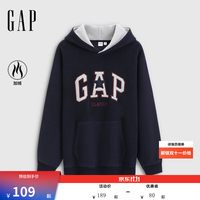 Gap 男女装冬季款logo贴布绣加绒宽松连帽衫卫衣831268 海军蓝 M (170/92A)亚洲尺码