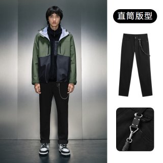移动端：GXG 男装 冬季黑色直筒牛仔长裤男简约百搭通勤牛仔裤