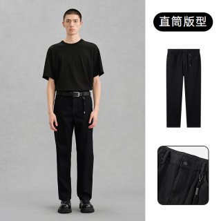 移动端：GXG 男装 冬款黑色直筒牛仔裤简约百搭通勤弹力长裤休闲牛仔裤