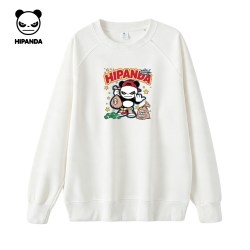 HIPANDA 卡通熊猫印花圆领卫衣男白色长袖潮流时尚卫衣