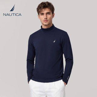 NAUTICA 男士半高领长袖t恤秋季弹力打底衫休闲百搭小高领内搭男装上衣男 藏青 XL