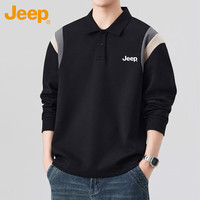 Jeep 卫衣男士长袖T恤秋冬季POLO衫休闲宽松打底上衣男装 黑色 2XL