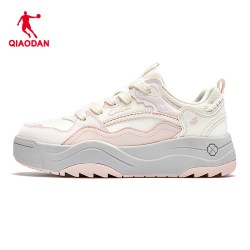 乔丹 粉色板鞋运动鞋女款百搭秋冬厚底增高轻便软底皮面防水休闲鞋