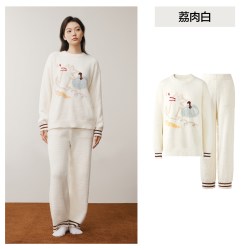 YOUKESHU 睡衣女款可爱半边绒抗静电冬季长袖可外穿秋冬季家居服套装