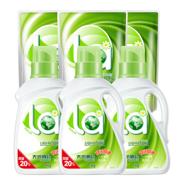 La 洗衣液天然植皂洗衣皂液 倍柔9斤（1kg*3瓶+500gx3袋）