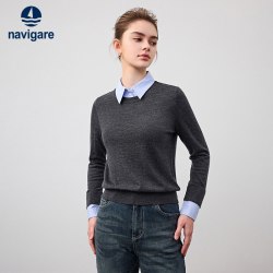 navigare [假两件]Navigare意大利小帆船衬衫领毛衣女士休闲羊毛衫